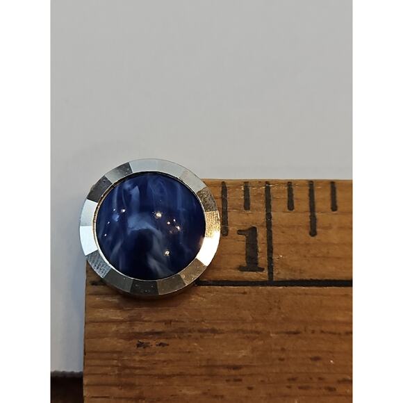 Vintage Anson Silver Tone And Blue Marble Cufflinks - Picture 4 of 4